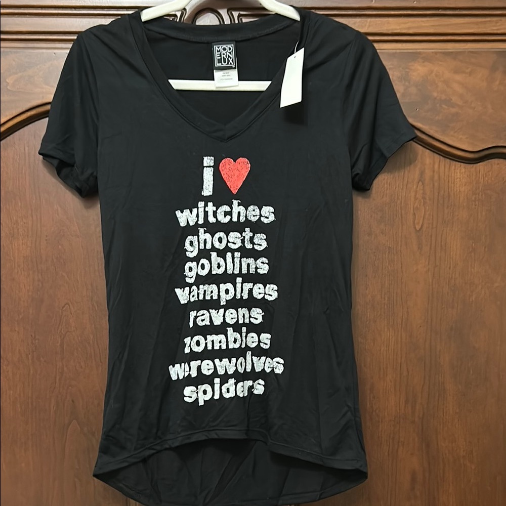 Black V-Neck Graphic Tee-Summerween